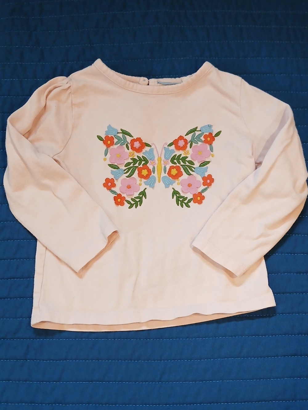 Mini Boden Pale Pink Long-Sleeve Tee with Floral Butterfly Motif